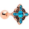 16G 1/4 Aqua Gem Rose Gold Tone Renaissance Cartilage Tragus