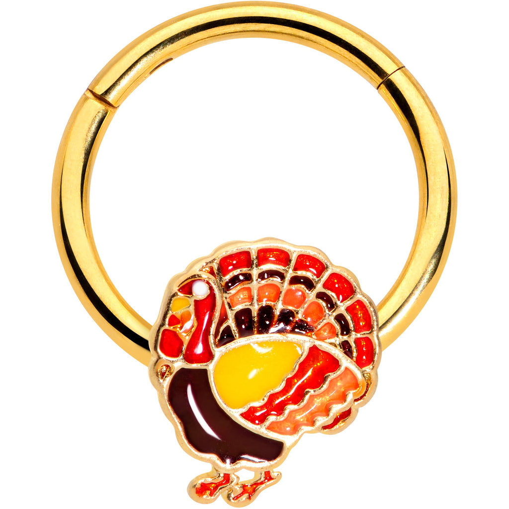 16G 3/8 Gold Tone Turkey Thanksgiving Hinged Segment Ring