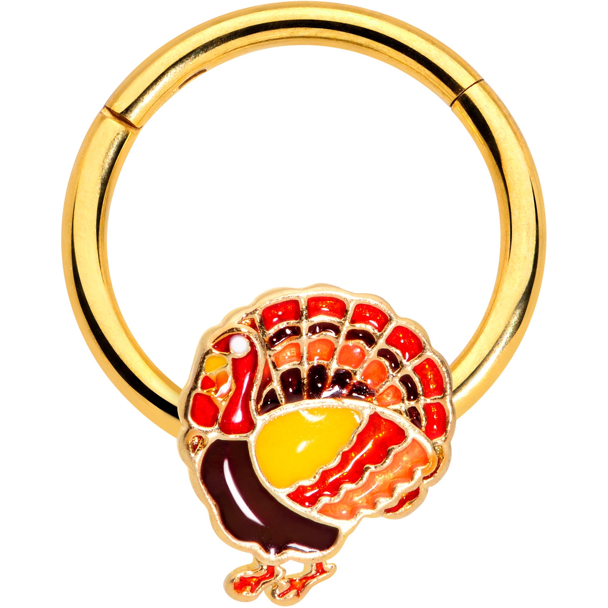 16G 3/8 Gold Tone Turkey Thanksgiving Hinged Segment Ring