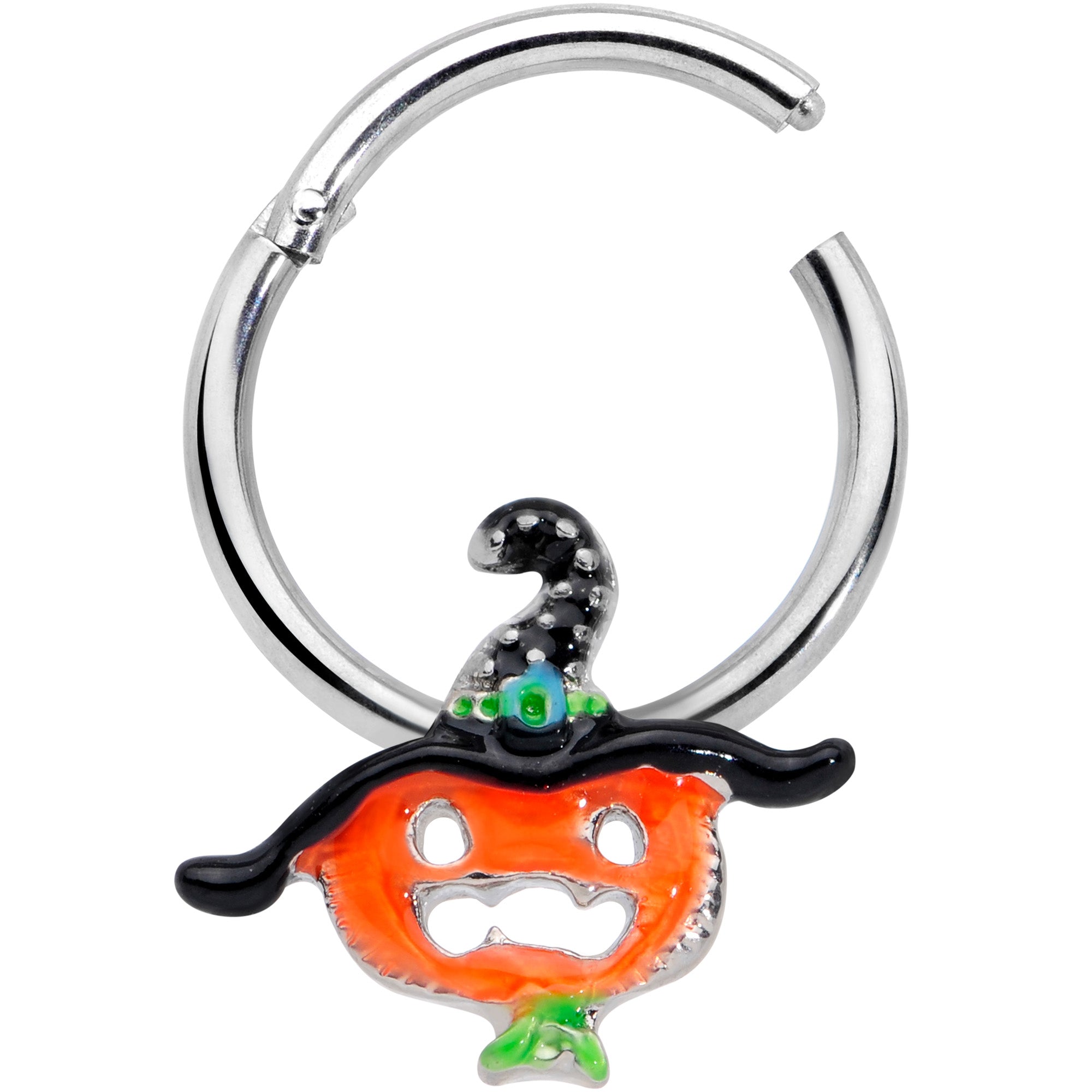 16G 3/8 Pumpkin Witch Halloween Hinged Segment Ring