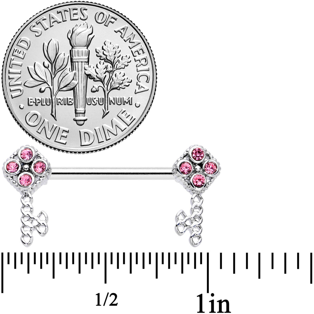 14G 9/16 Pink Gem Open Key Barbell Nipple Ring Set