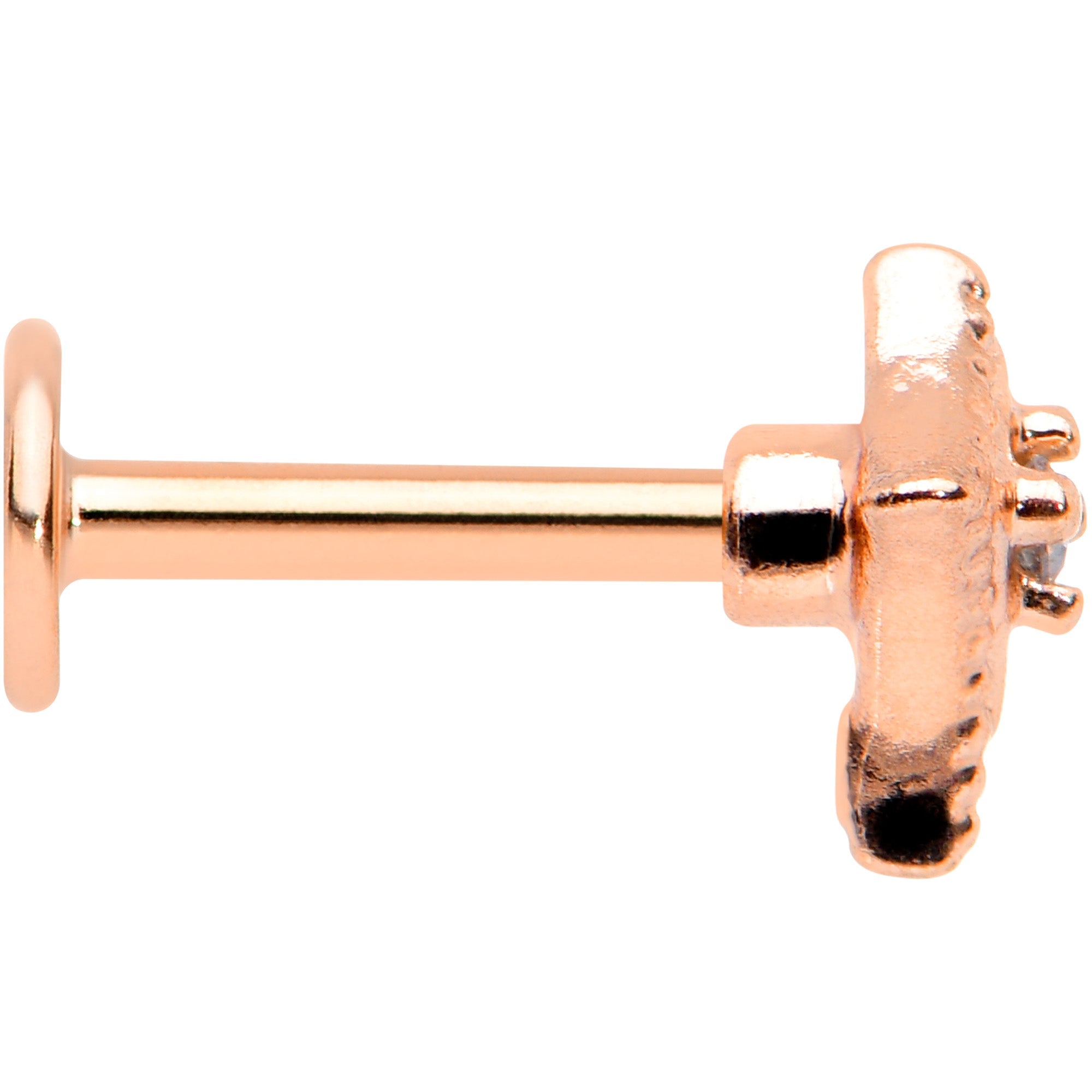 16G 1/4 Clear Gem Rose Gold Tone Edgy Rhombus Labret Tragus