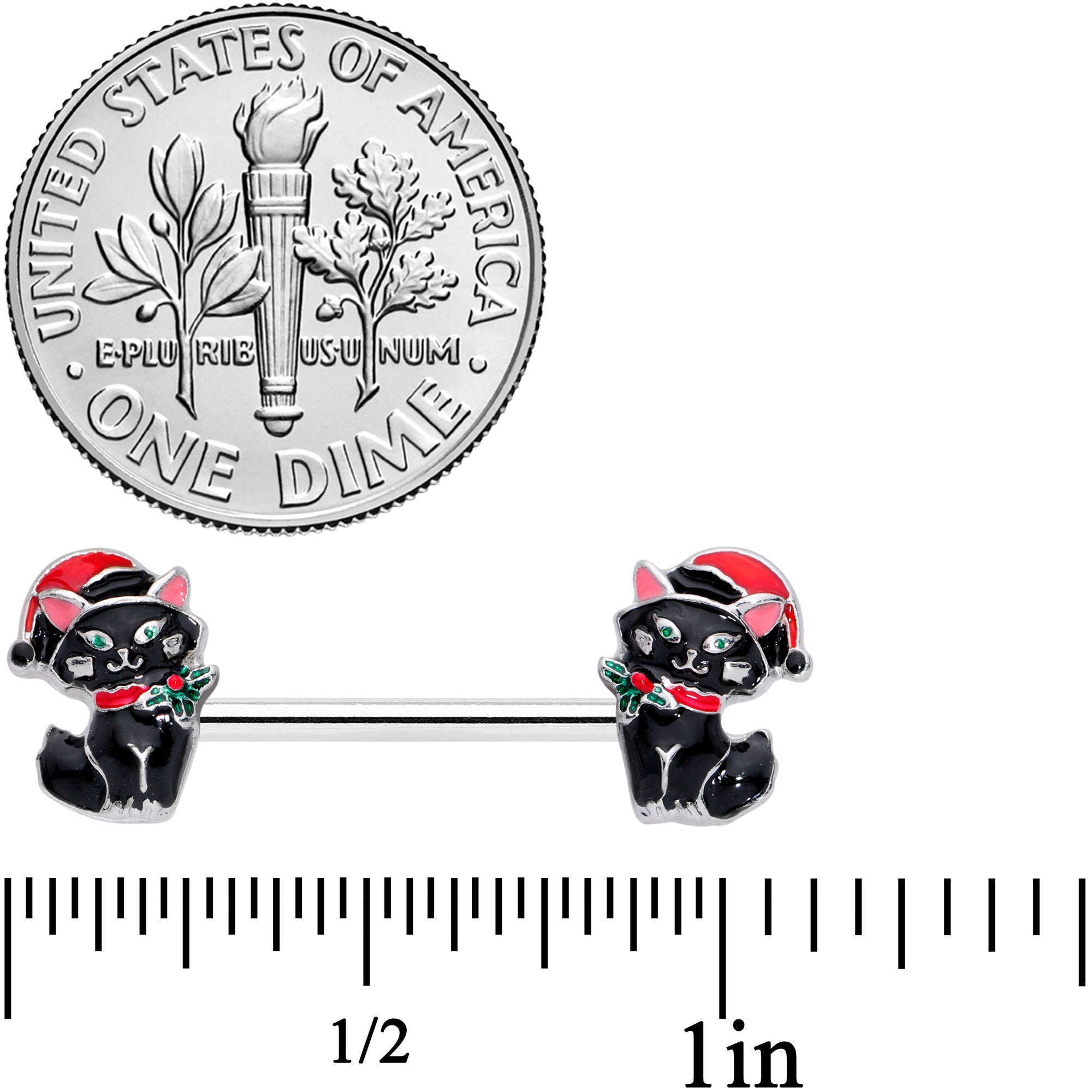 14G 9/16 Santa Claus Cat Christmas  Barbell Nipple Ring Set