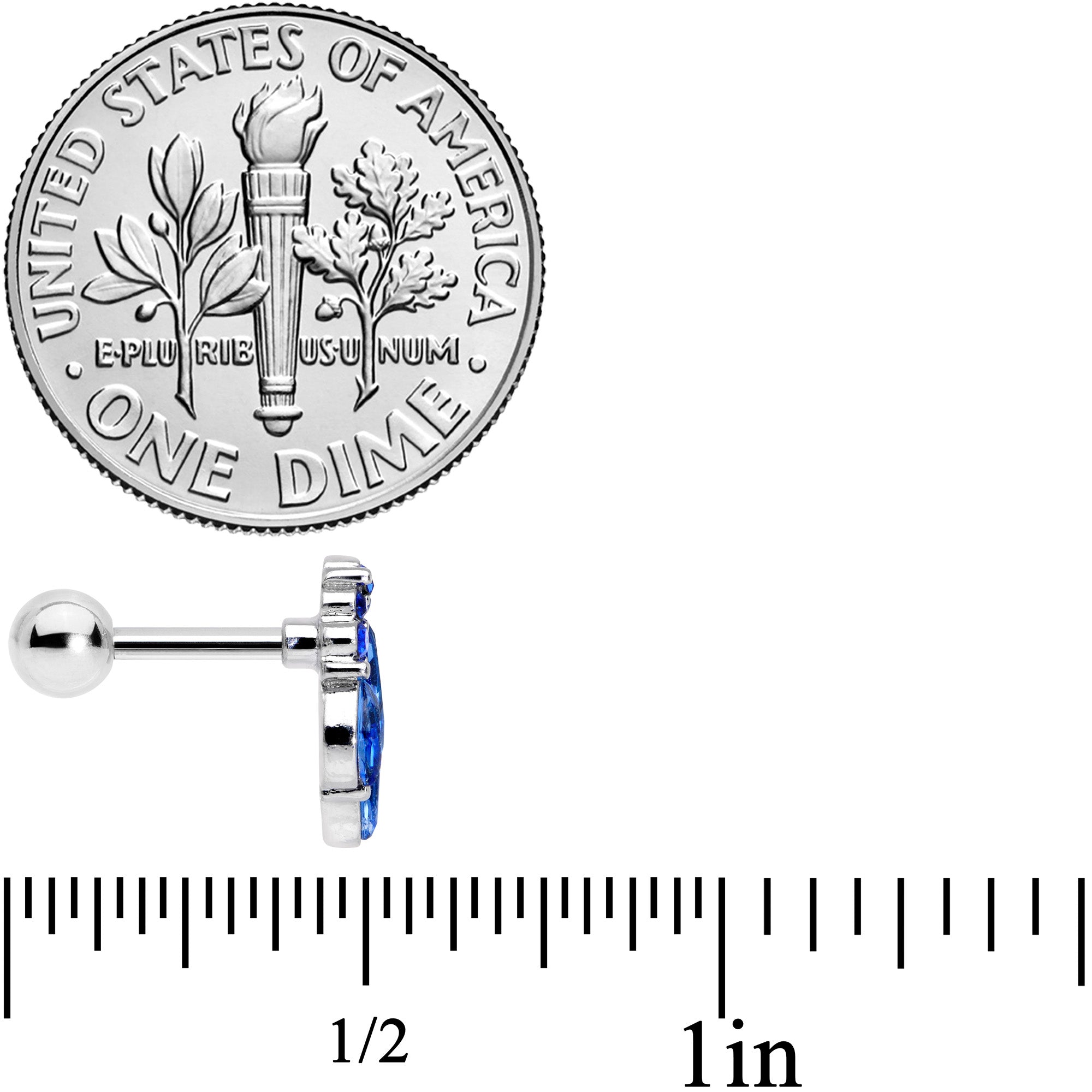 16G 1/4 Blue CZ Gem Fountain Cartilage Tragus Earring