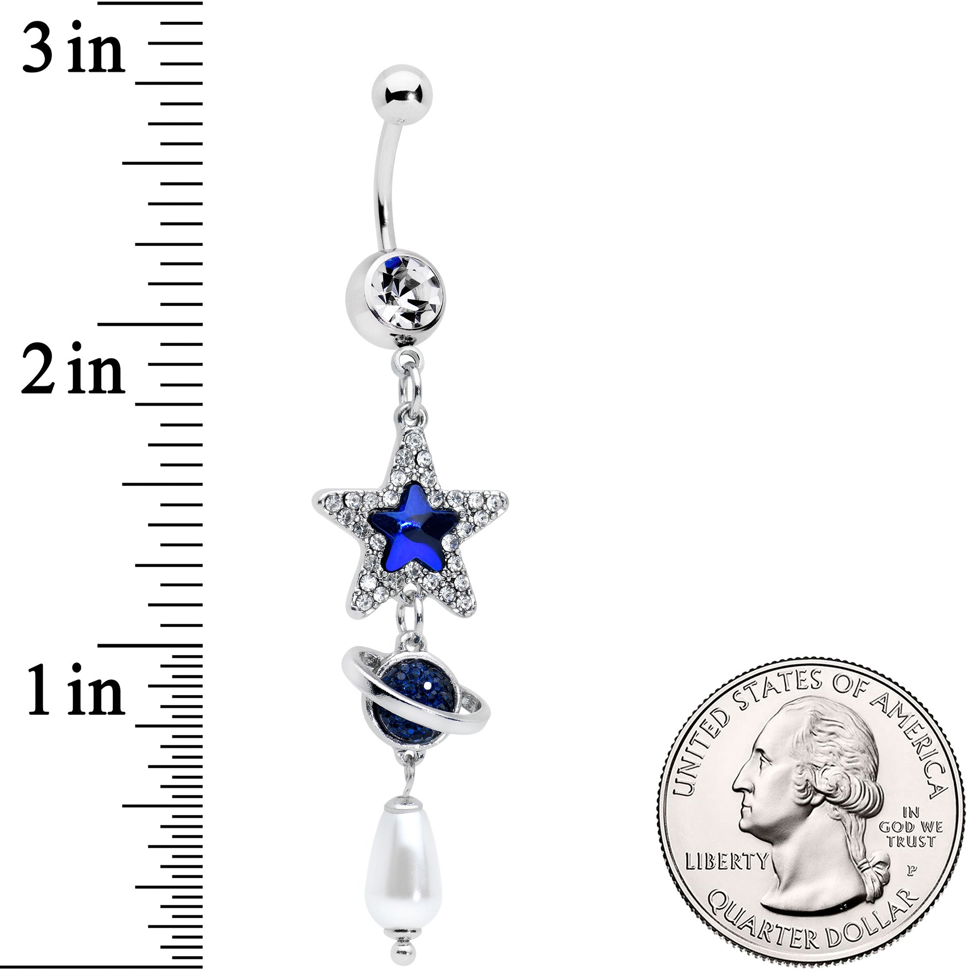 Clear Blue Gem Star Saturn Pearlescent Dangle Belly Ring