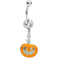 Clear Gem Fierce Pumpkin Jack O Lantern Halloween Dangle Belly Ring