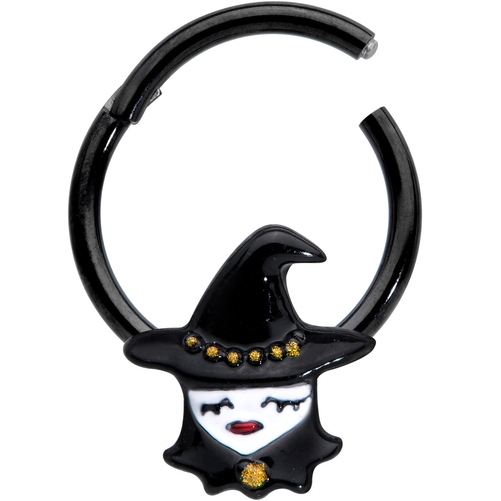 16G 3/8 Black Goth Witch Halloween Hinged Segment Ring
