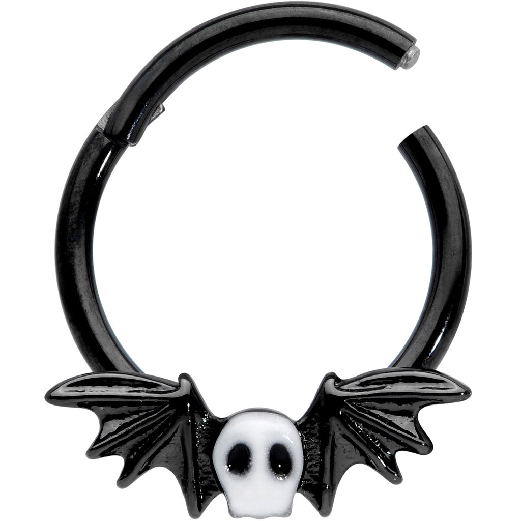 16G 3/8 Wing Skull Memento Mori Halloween Hinged Segment Ring