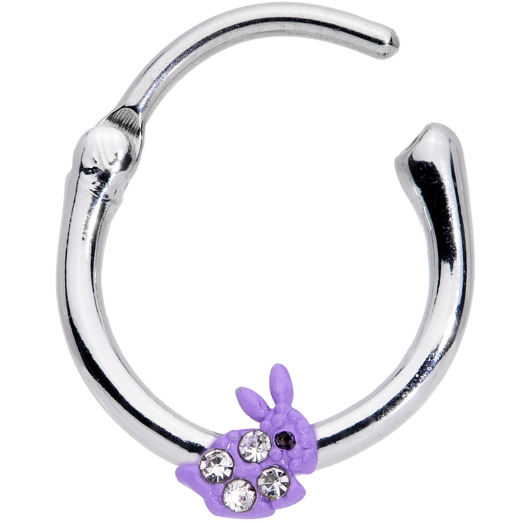 16G 3/8 Clear Gem Purple Easter Bunny Cartilage Clicker