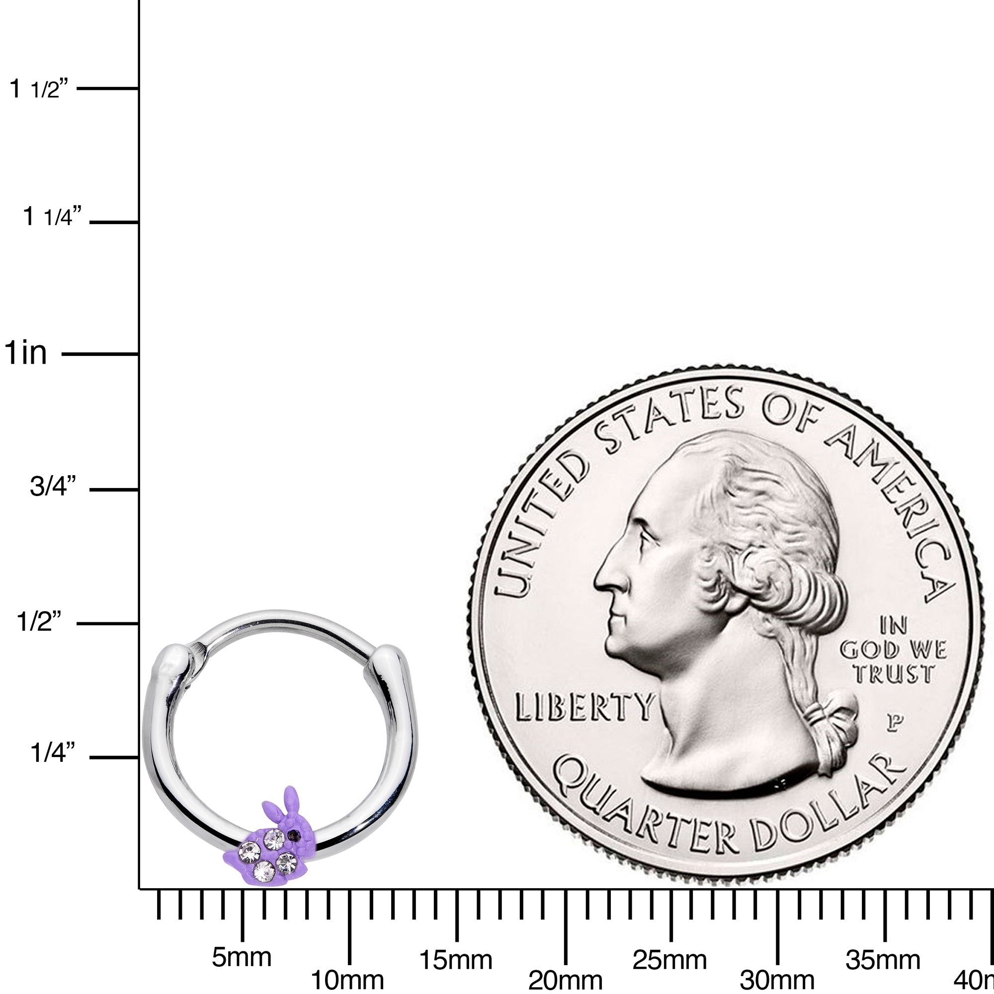 16G 3/8 Clear Gem Purple Easter Bunny Cartilage Clicker