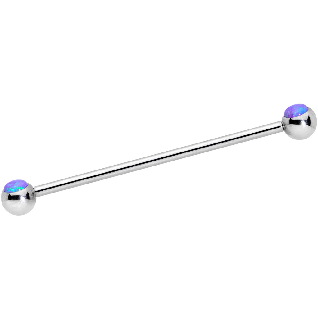 14G Purple Faux Opal Ball Ends Industrial Barbell 35mm