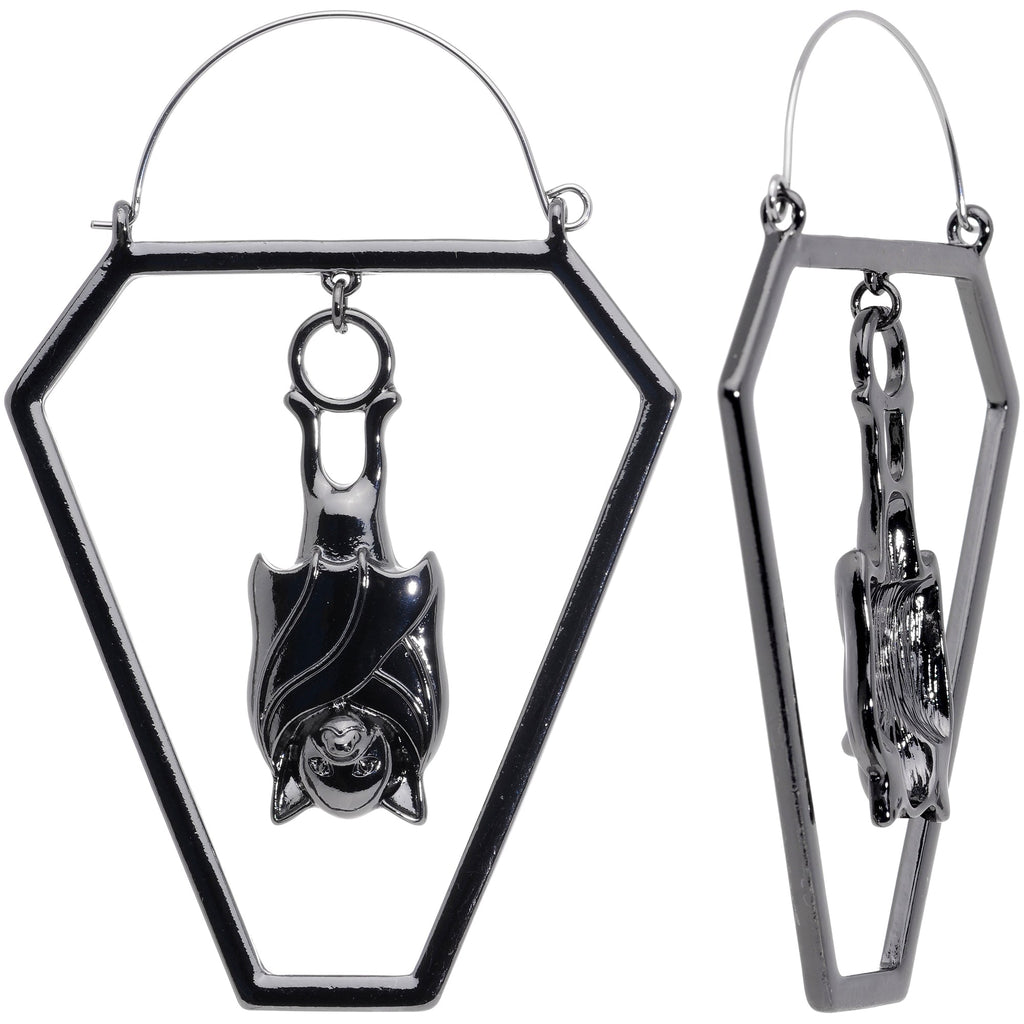 Black Bat Coffin Halloween Tunnel Plug Earrings