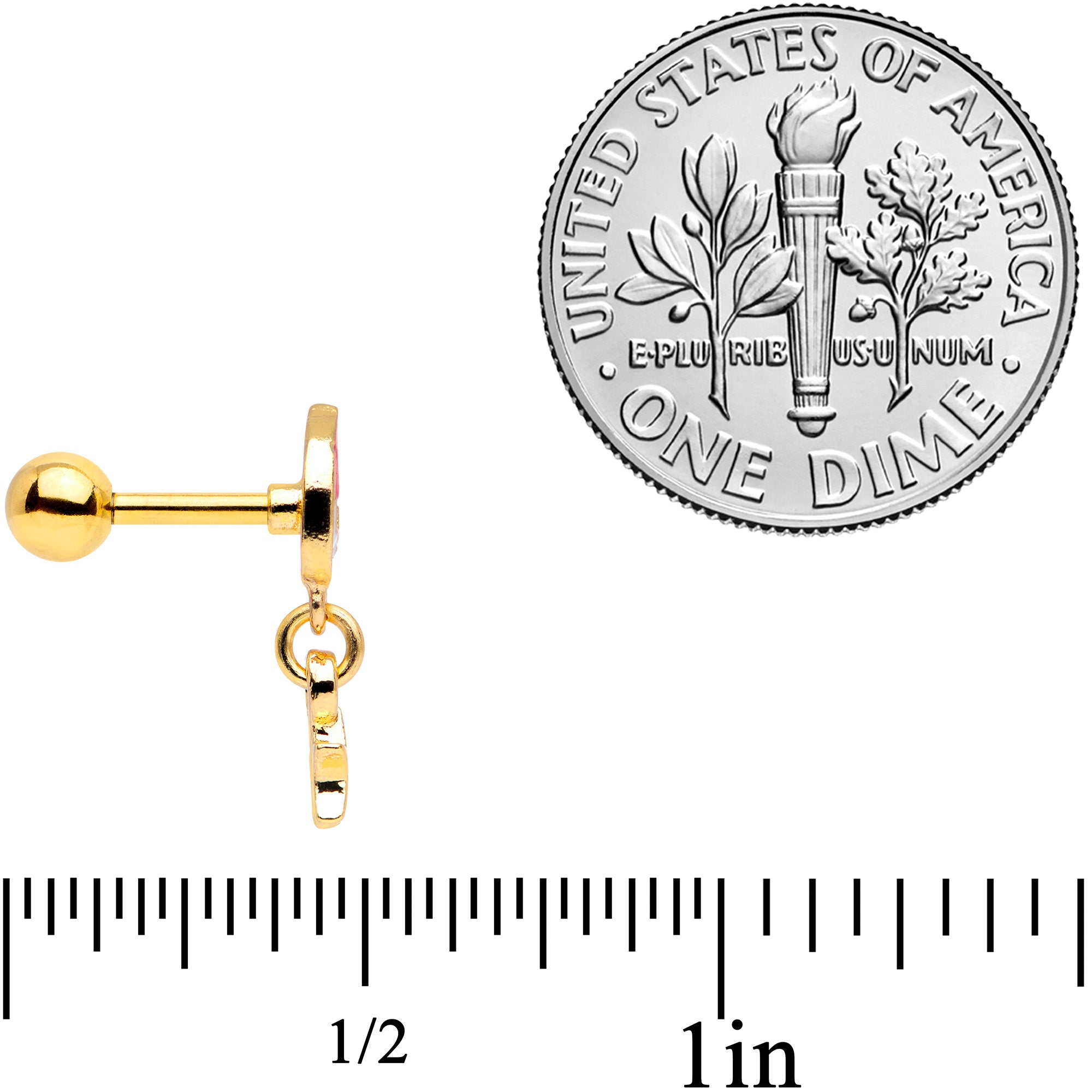 16G 1/4 Gold Tone Santa Star Christmas Dangle Cartilage Tragus