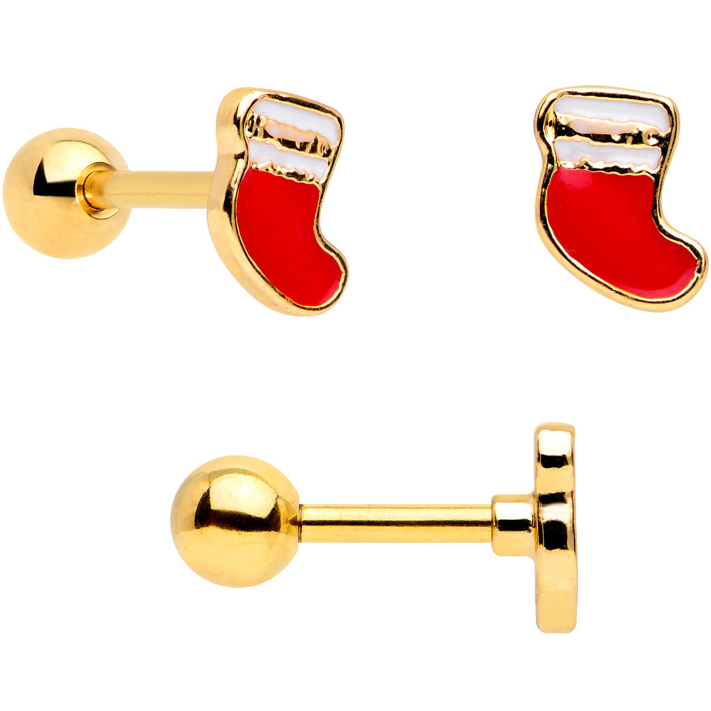 16G 1/4 Gold Tone Snowman Christmas Cartilage Tragus Set of 3