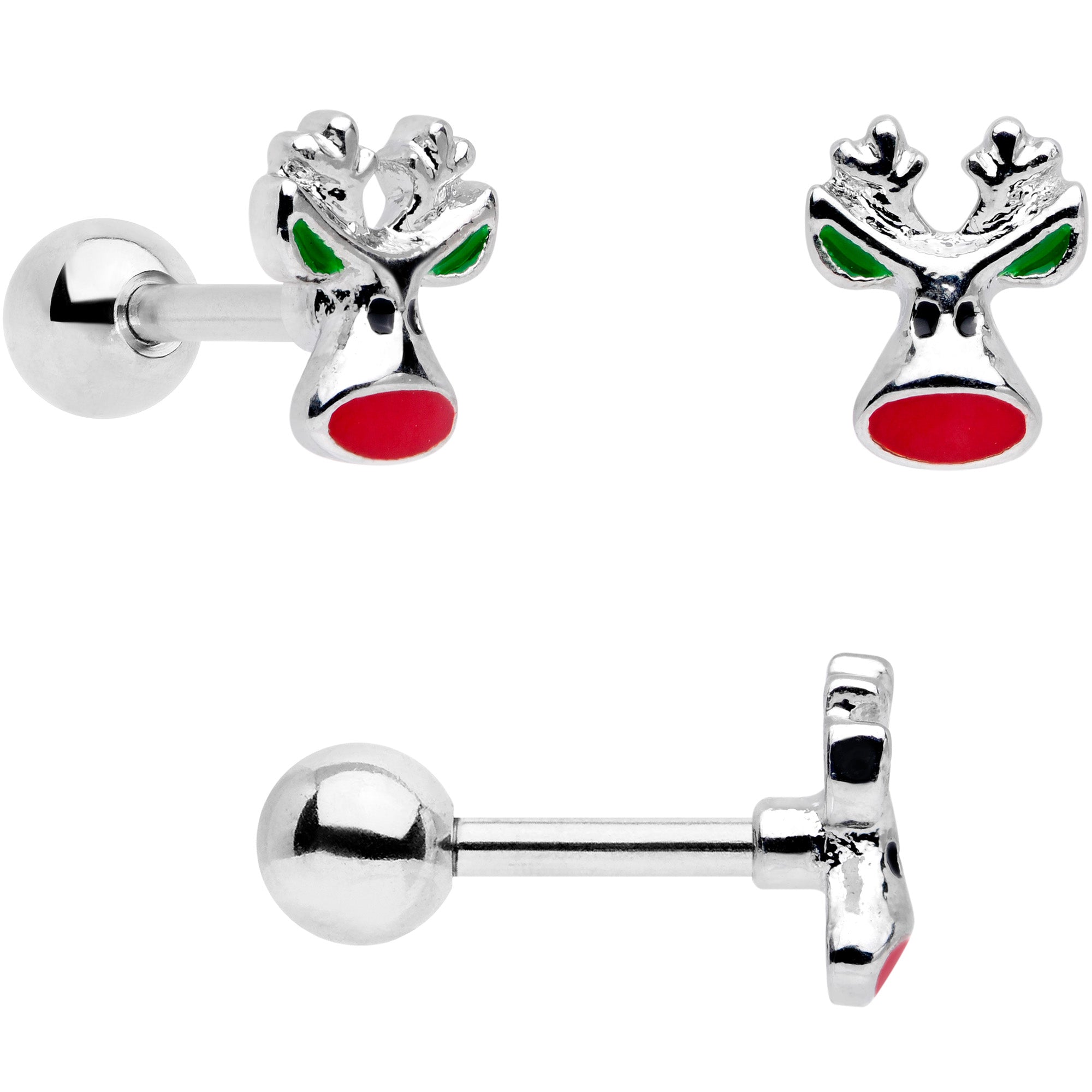 16G 1/4 Reindeer Snowman Christmas Dangle Cartilage Tragus Set of 3