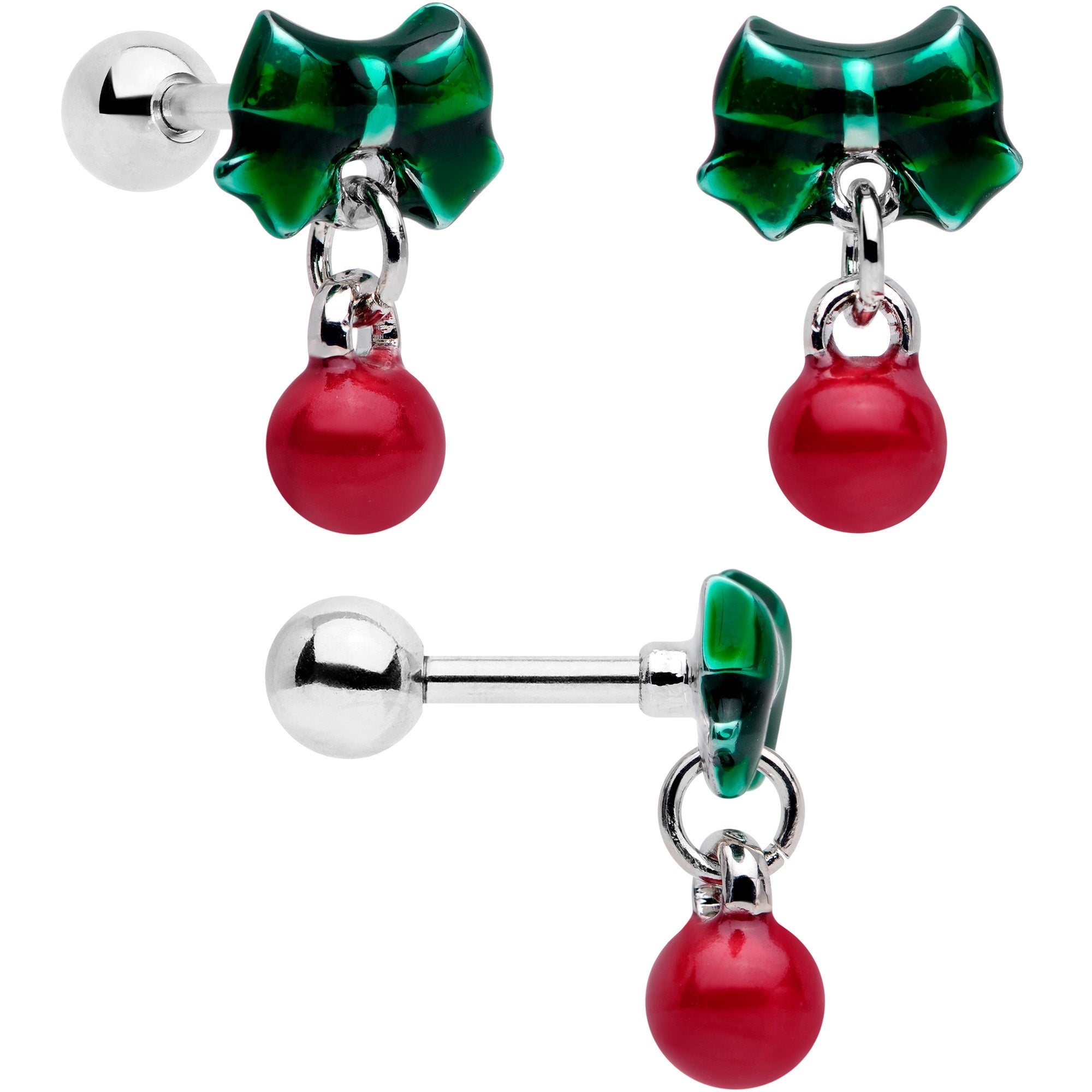 16G 1/4 Reindeer Snowman Christmas Dangle Cartilage Tragus Set of 3