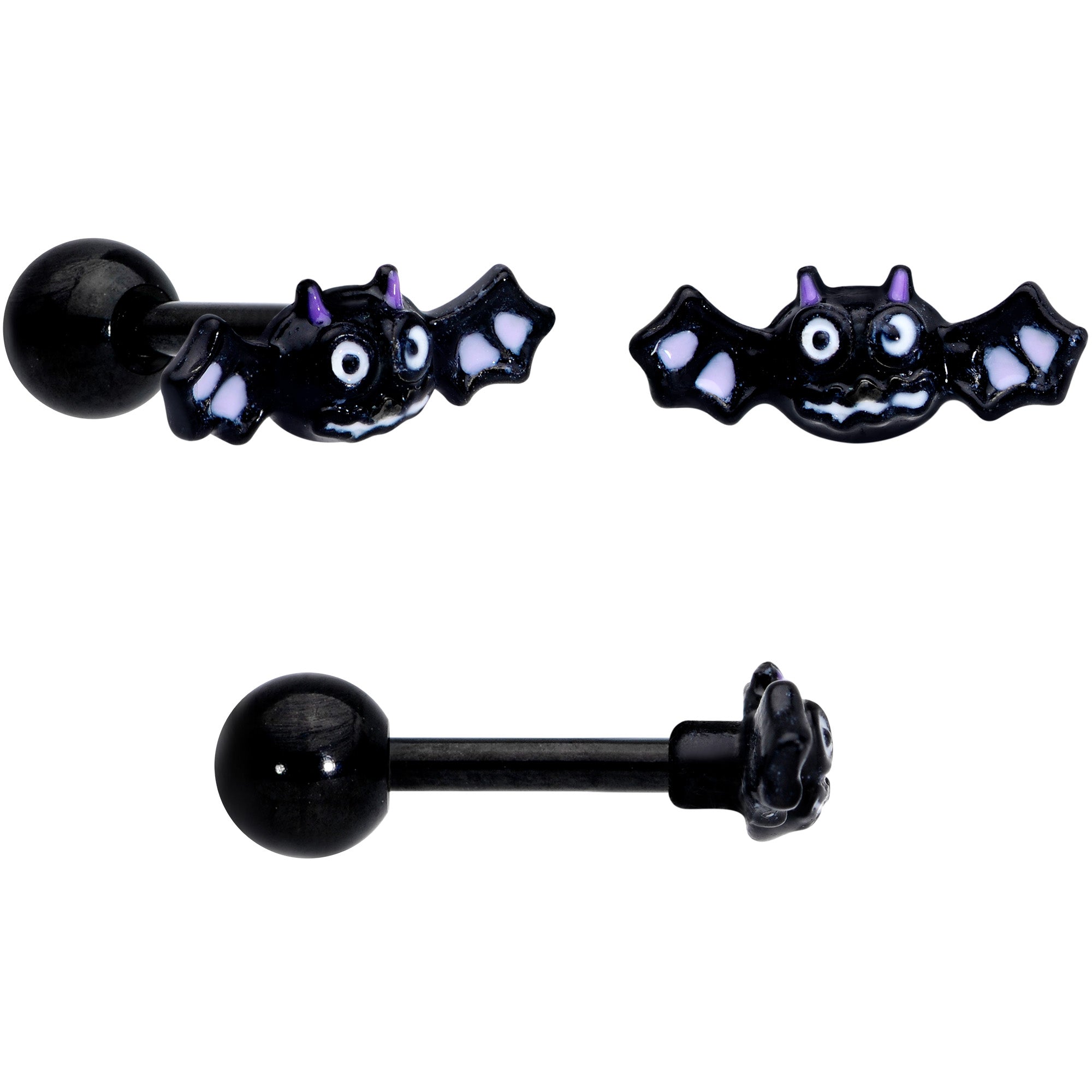 16G 1/4 Black Bat Ghost Halloween Cartilage Tragus Set of 3