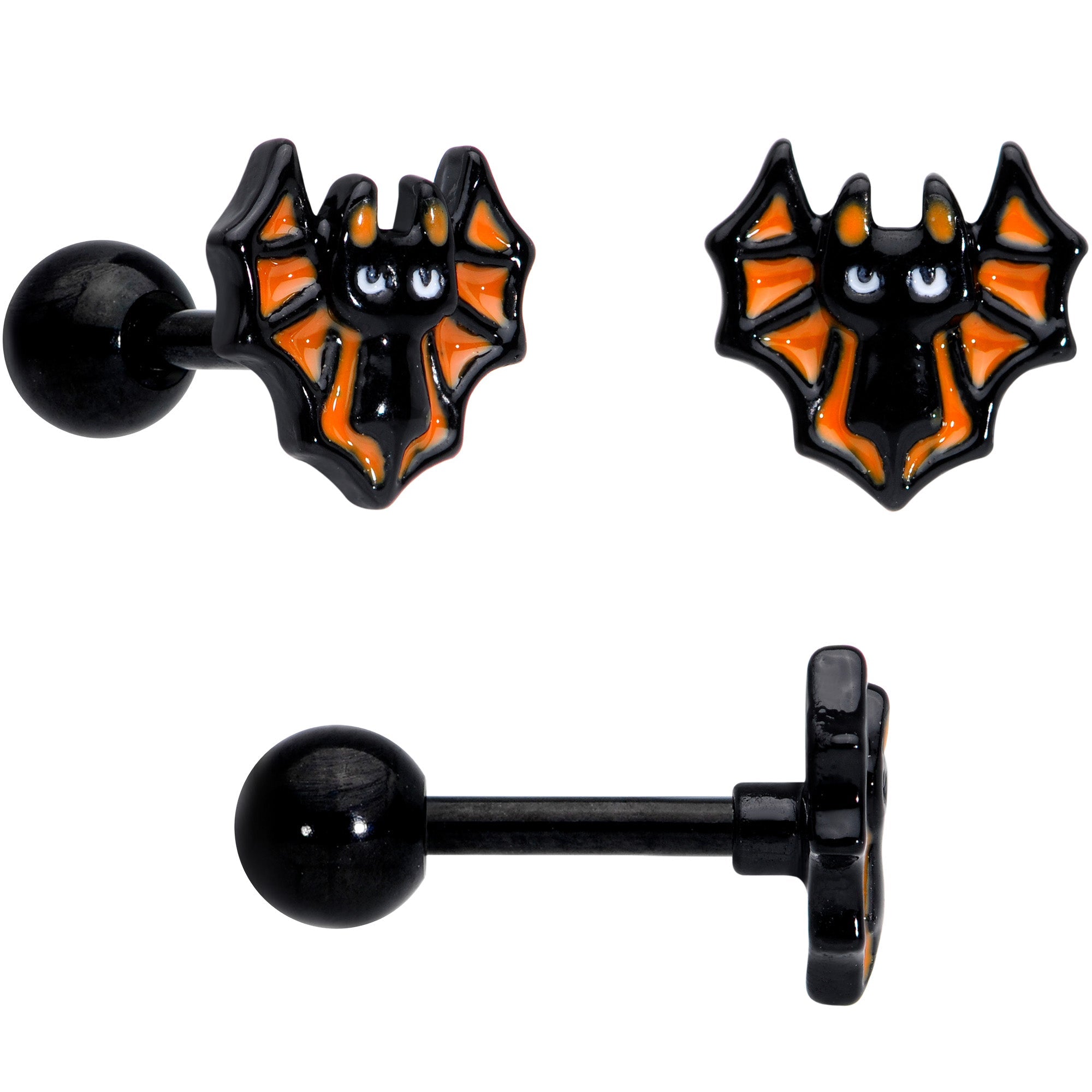 16G 1/4 Black Ghosts Hat Bat Halloween Cartilage Tragus Set of 3