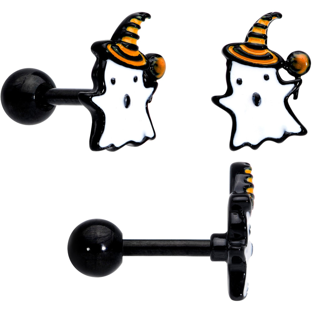 16G 1/4 Black Hat Sad Ghost Halloween Cartilage Tragus Set of 3