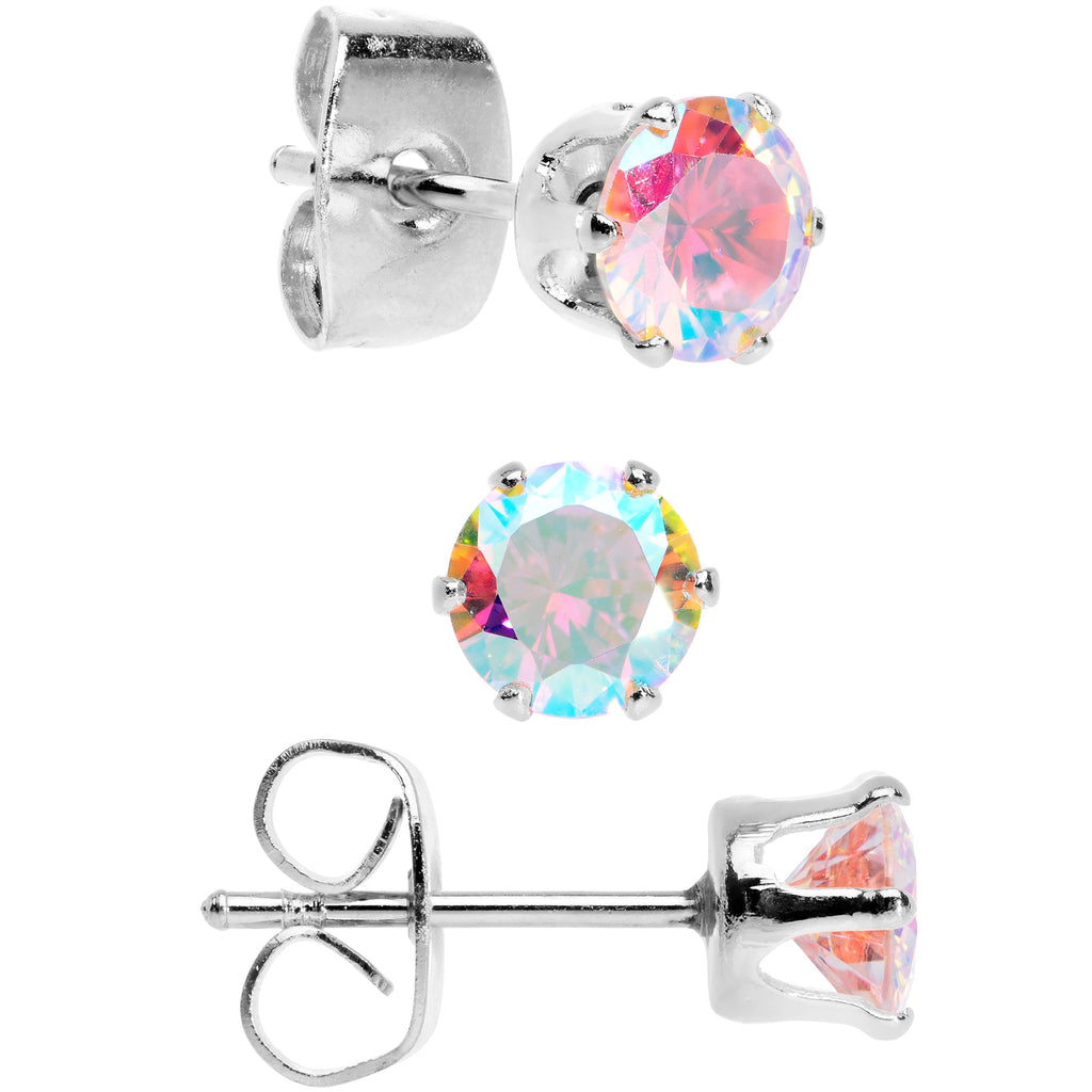 20G Aurora CZ Gem 3mm to 5mm Post Stud Earring Set of 3