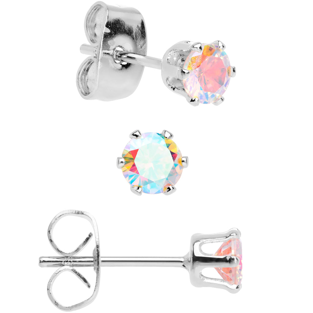 20G Aurora CZ Gem 3mm to 5mm Post Stud Earring Set of 3