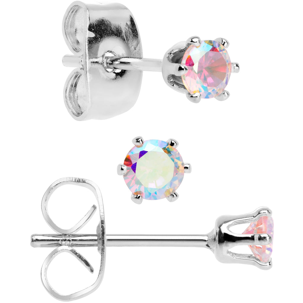 20G Aurora CZ Gem 3mm to 5mm Post Stud Earring Set of 3
