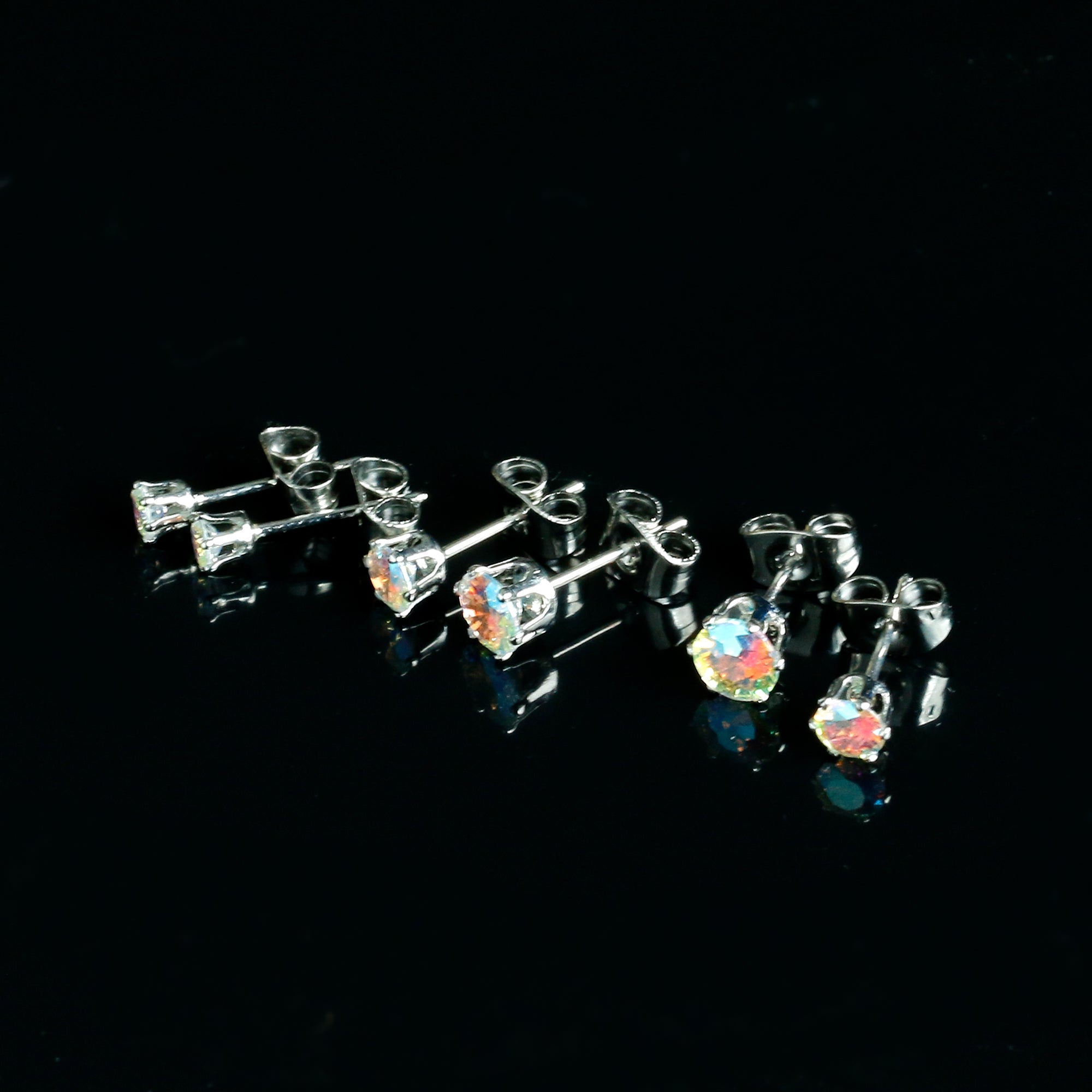 20G Aurora CZ Gem 3mm to 5mm Post Stud Earring Set of 3