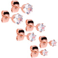 20G Clear CZ Gem Rose Gold Tone Post Stud Earring Set of 3