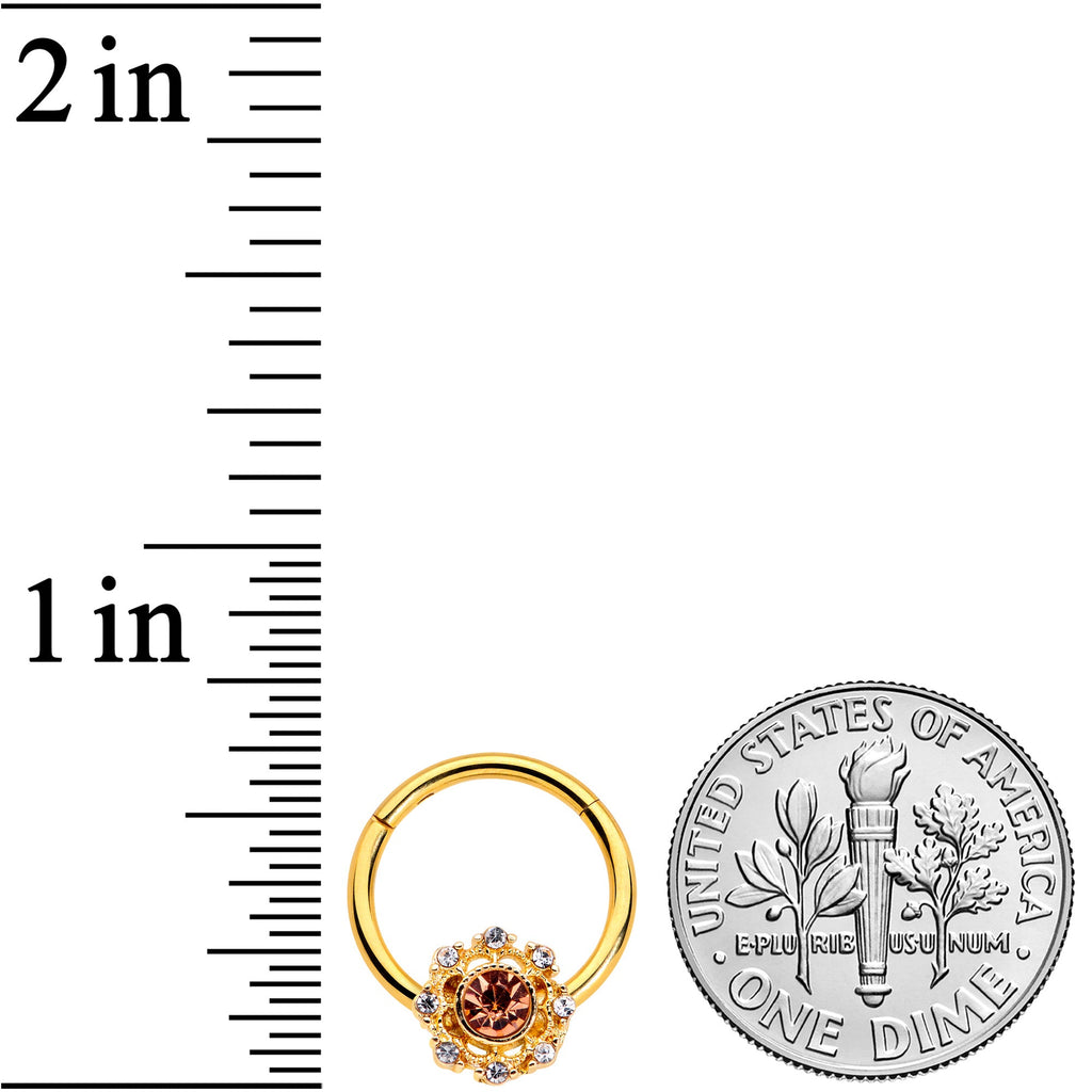 16G 3/8 Clear Pink CZ Gem Gold Tone Sunburst Hinged Segment Ring