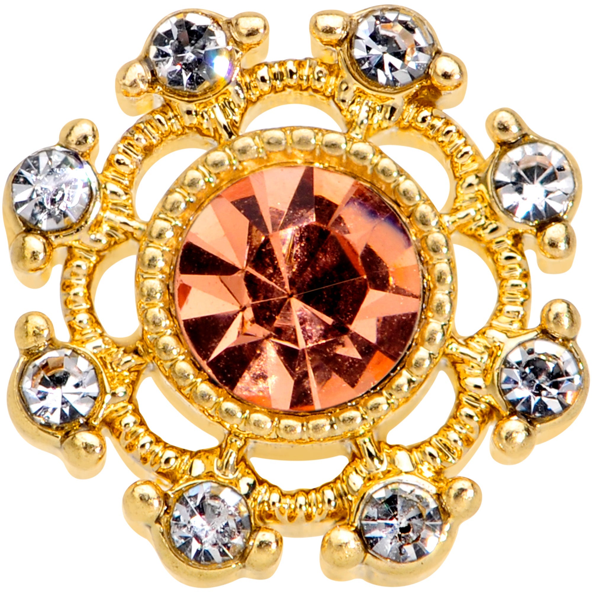 16G 5/16 Pink Clear CZ Gem Gold Hue Sunburst Labret Monroe Tragus
