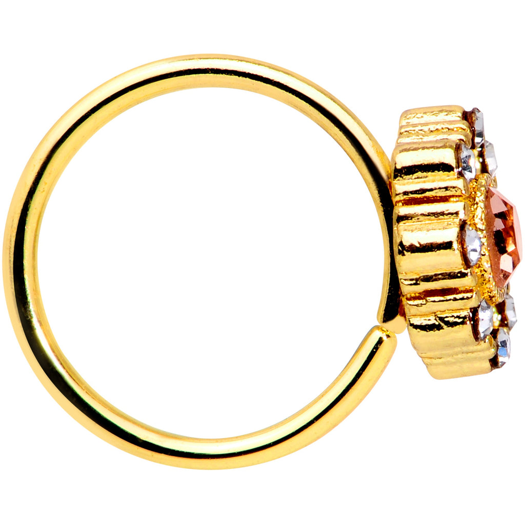 20G 5/16 Clear Pink CZ Gem Gold Tone Sunburst Nose Hoop