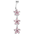 Pink Gem Flower Trio Dangle Belly Ring
