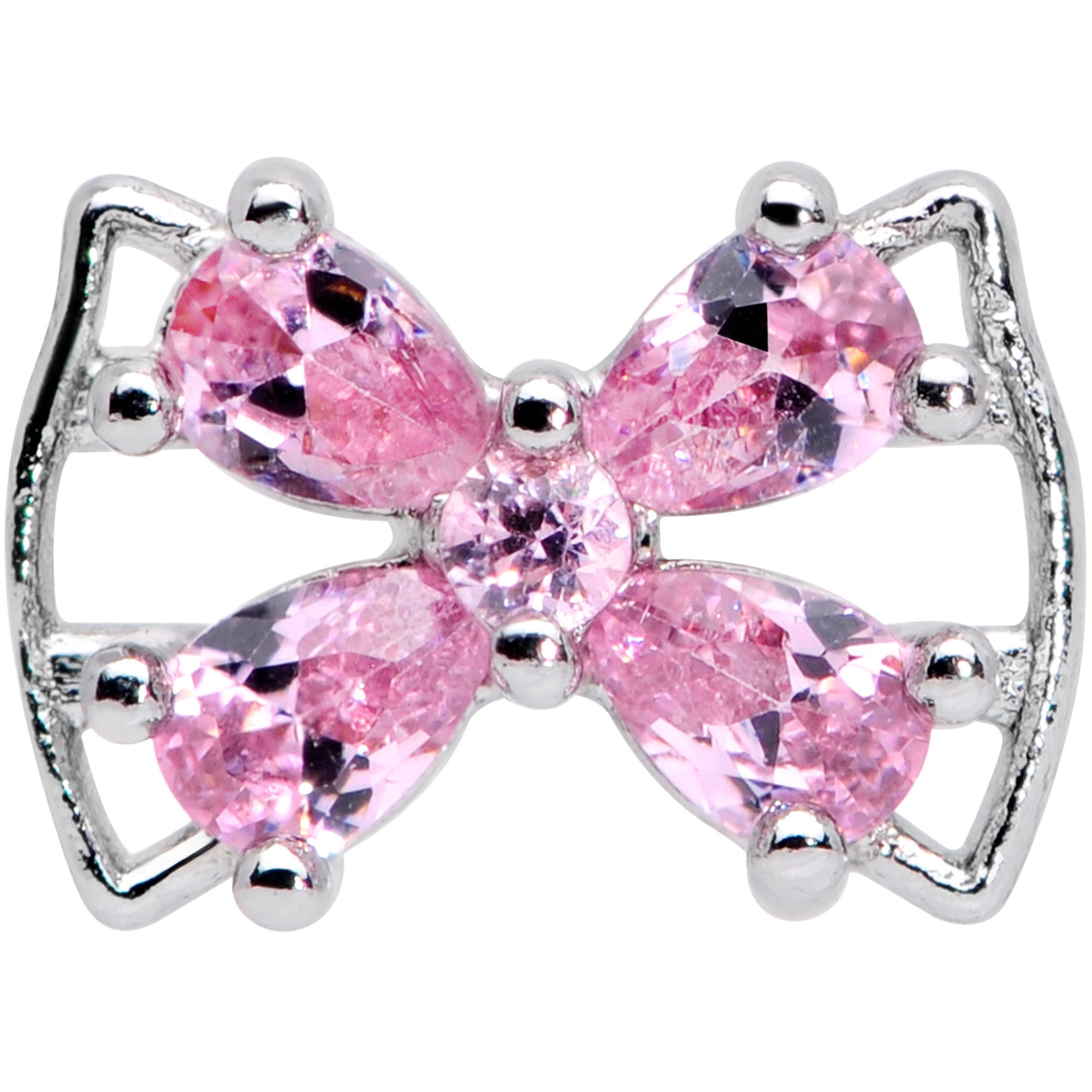 16G 5/16 Pink CZ Gem Beauty Bow Labret Monroe Tragus