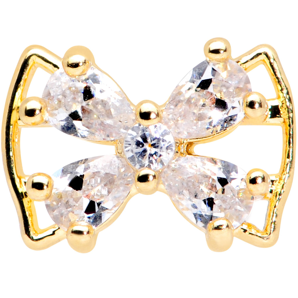 16G 5/16 Clear CZ Gem Gold Tone Beauty Bow Labret Monroe Tragus