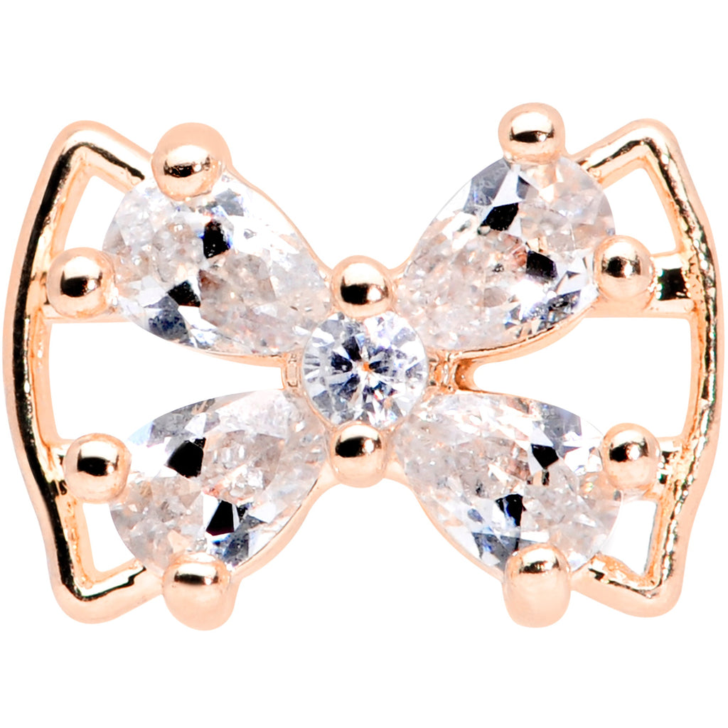 16G 5/16 Clear CZ Gem Rose Gold Tone Beauty Bow Labret Tragus