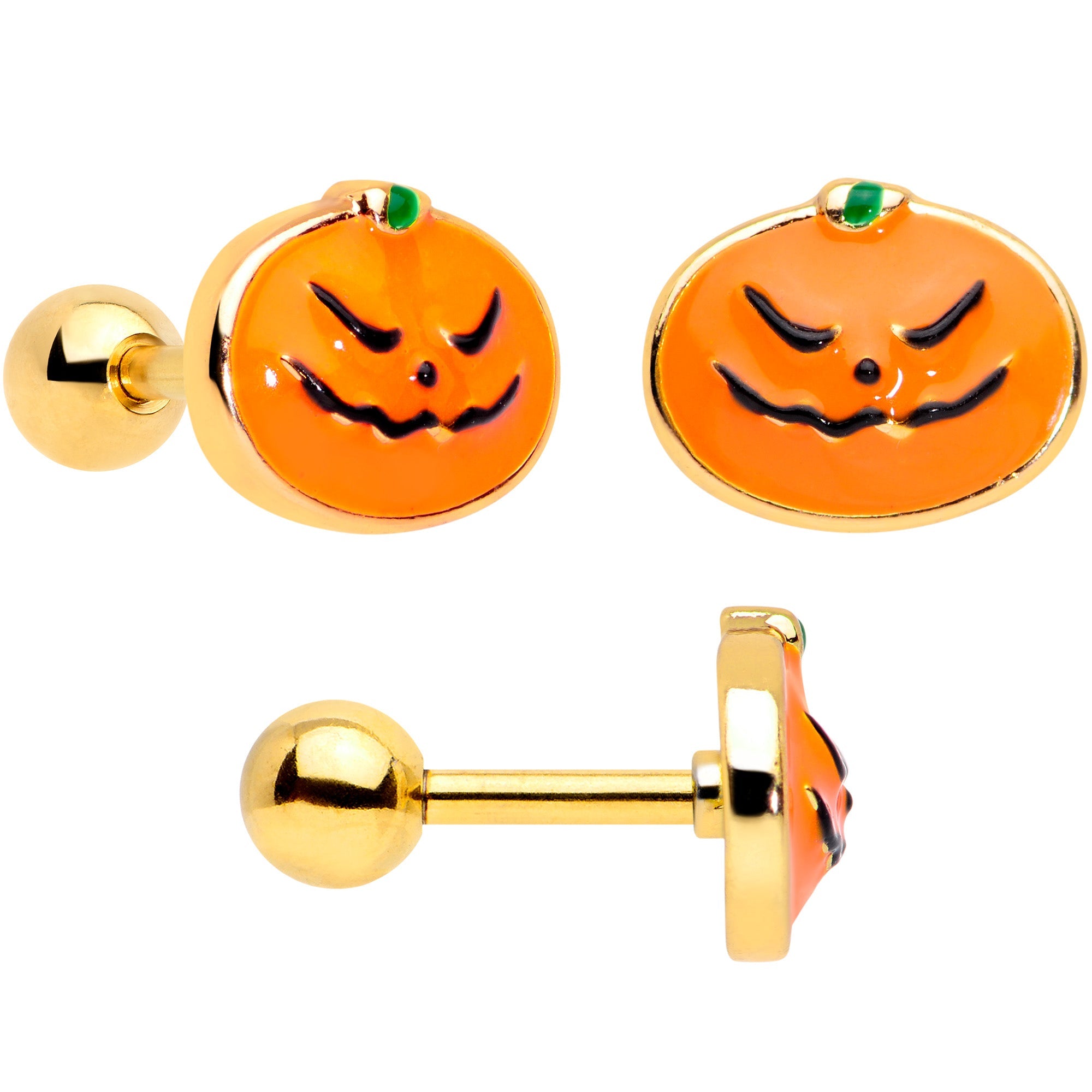 16G 1/4 Gold Tone Black Cat Halloween Cartilage Tragus Set of 3