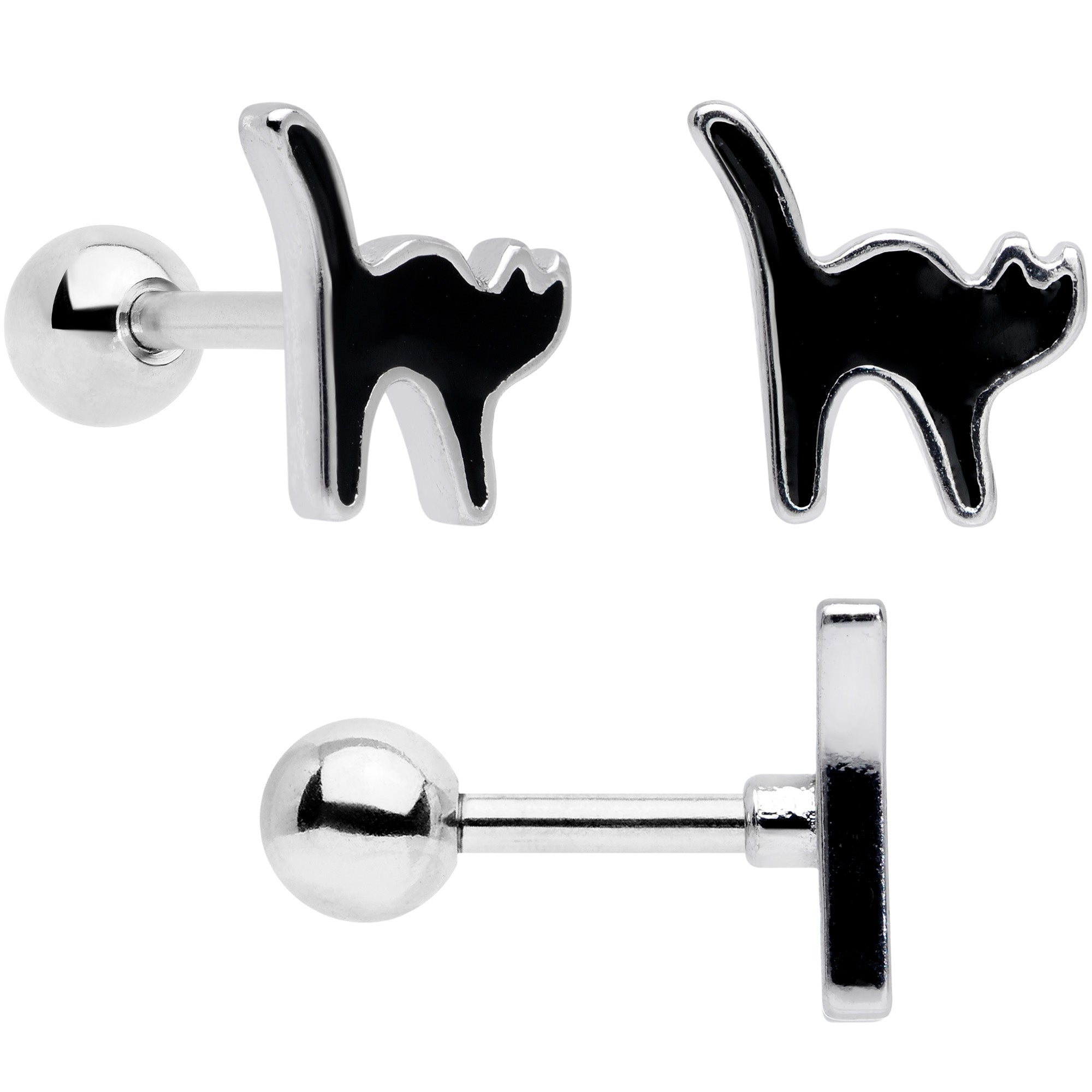 16G 1/4 Gold Tone Black Cat Halloween Cartilage Tragus Set of 3