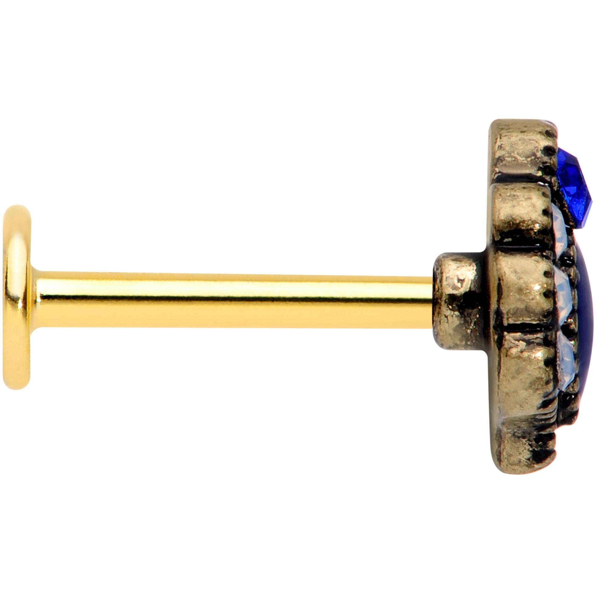 16G 5/16 Clear Blue Gem Gold Tone Heirloom Teardrop Labret Monroe