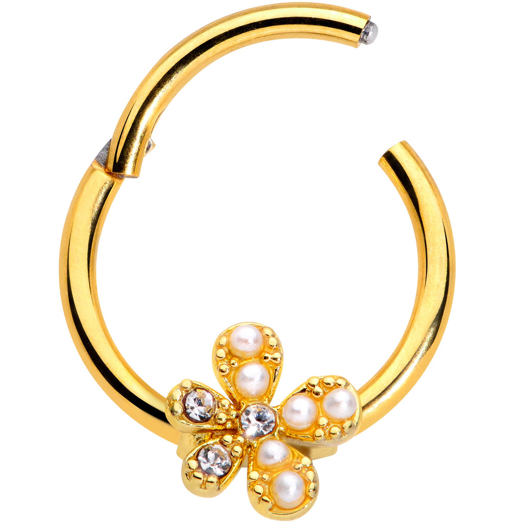 16G 3/8 Clear Gem Gold Tone Stylish Splat Hinged Segment Ring