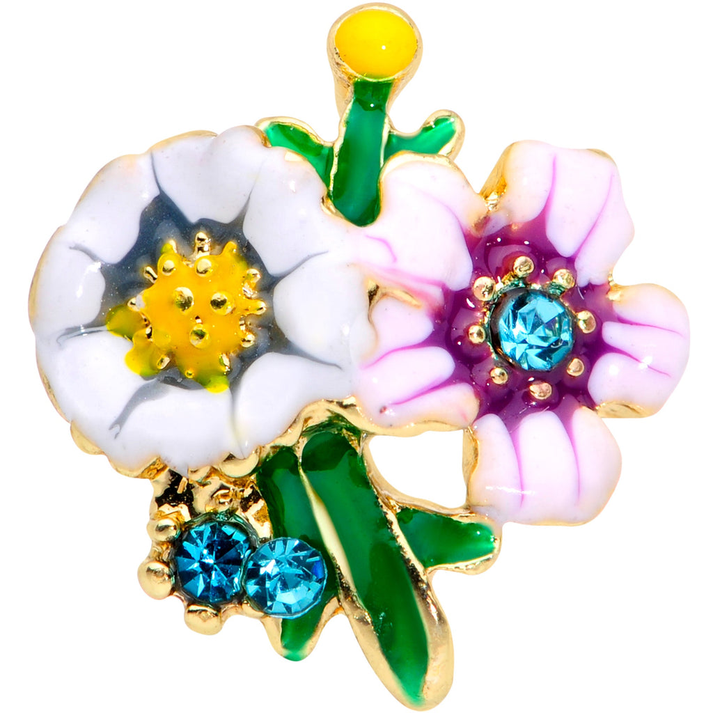 16G 1/4 Aqua Gem Gold Hue Bouquet Flower Cartilage Tragus Earring