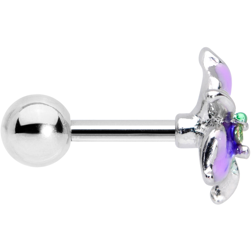 16G 1/4 Clear Gem Exotic Purple Flower Cartilage Tragus Earring