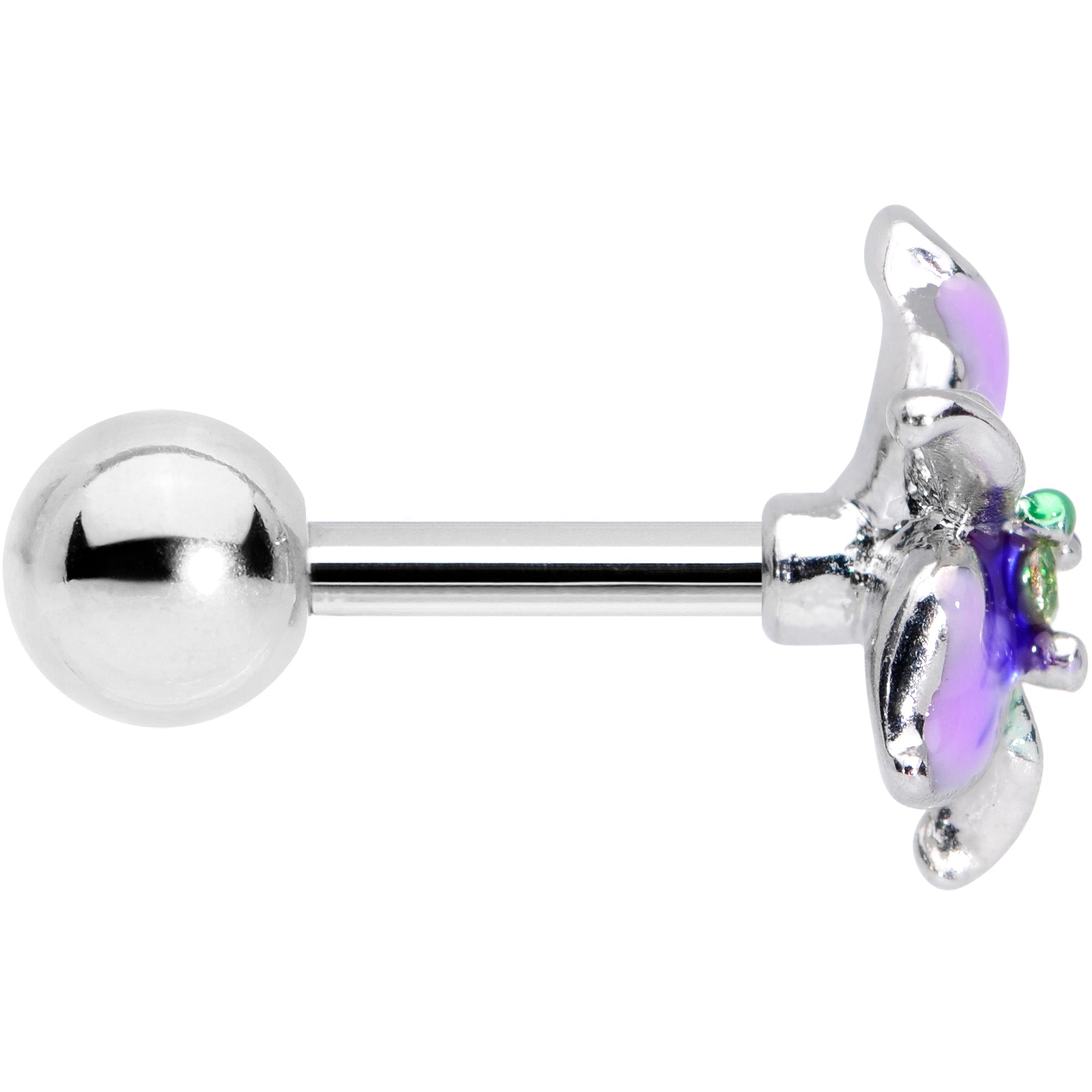 16G 1/4 Clear Gem Exotic Purple Flower Cartilage Tragus Earring