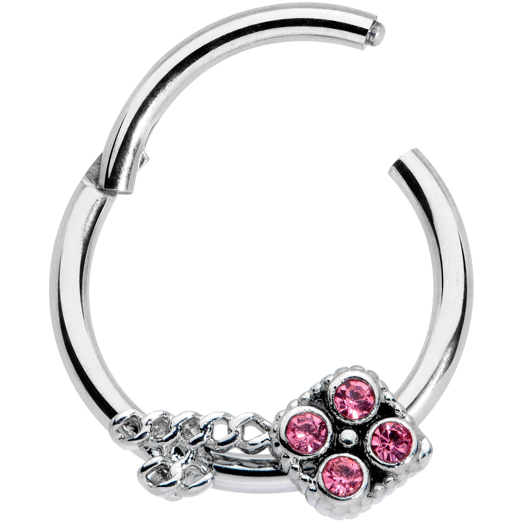 16G 3/8 Pink Gem Open Key Hinged Segment Ring