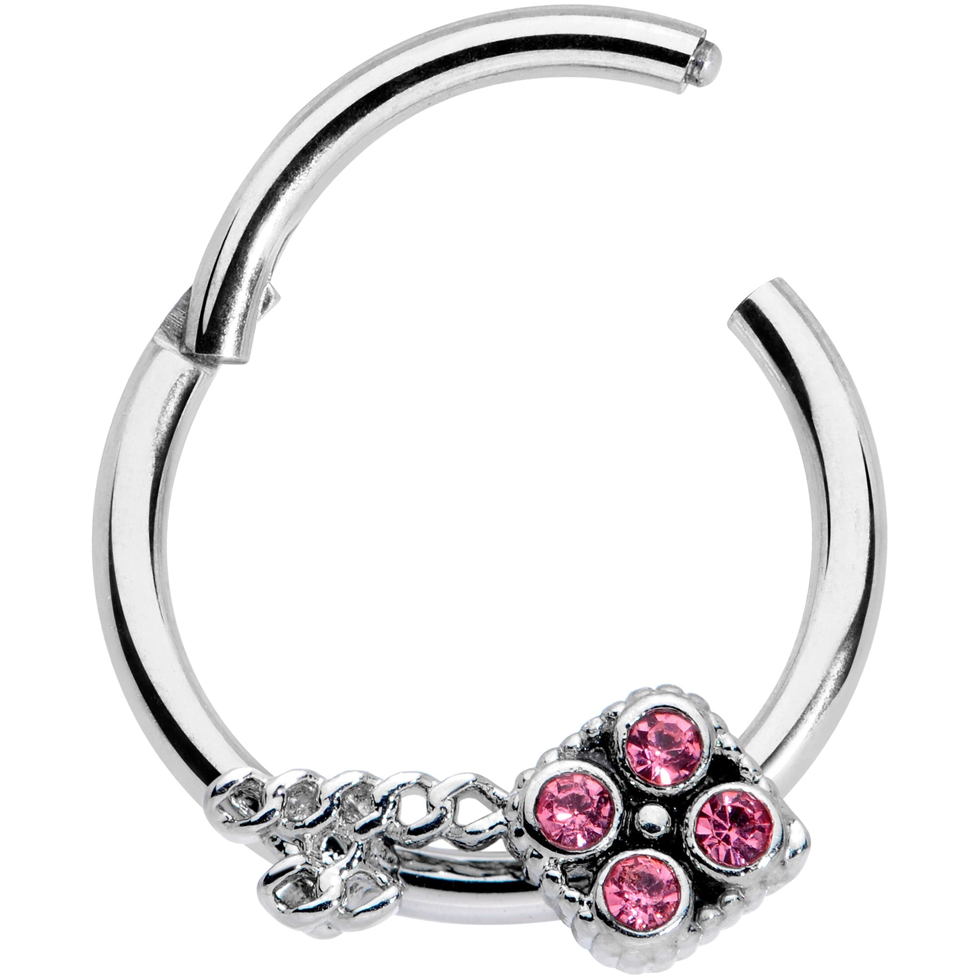 16G 3/8 Pink Gem Open Key Hinged Segment Ring