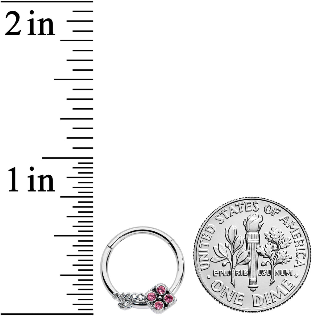 16G 3/8 Pink Gem Open Key Hinged Segment Ring