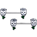 14G 9/16 Skull White Roses Valentine Barbell Nipple Ring Set