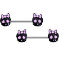 14G 9/16 Heart Bow Black Skull Halloween Barbell Nipple Ring Set