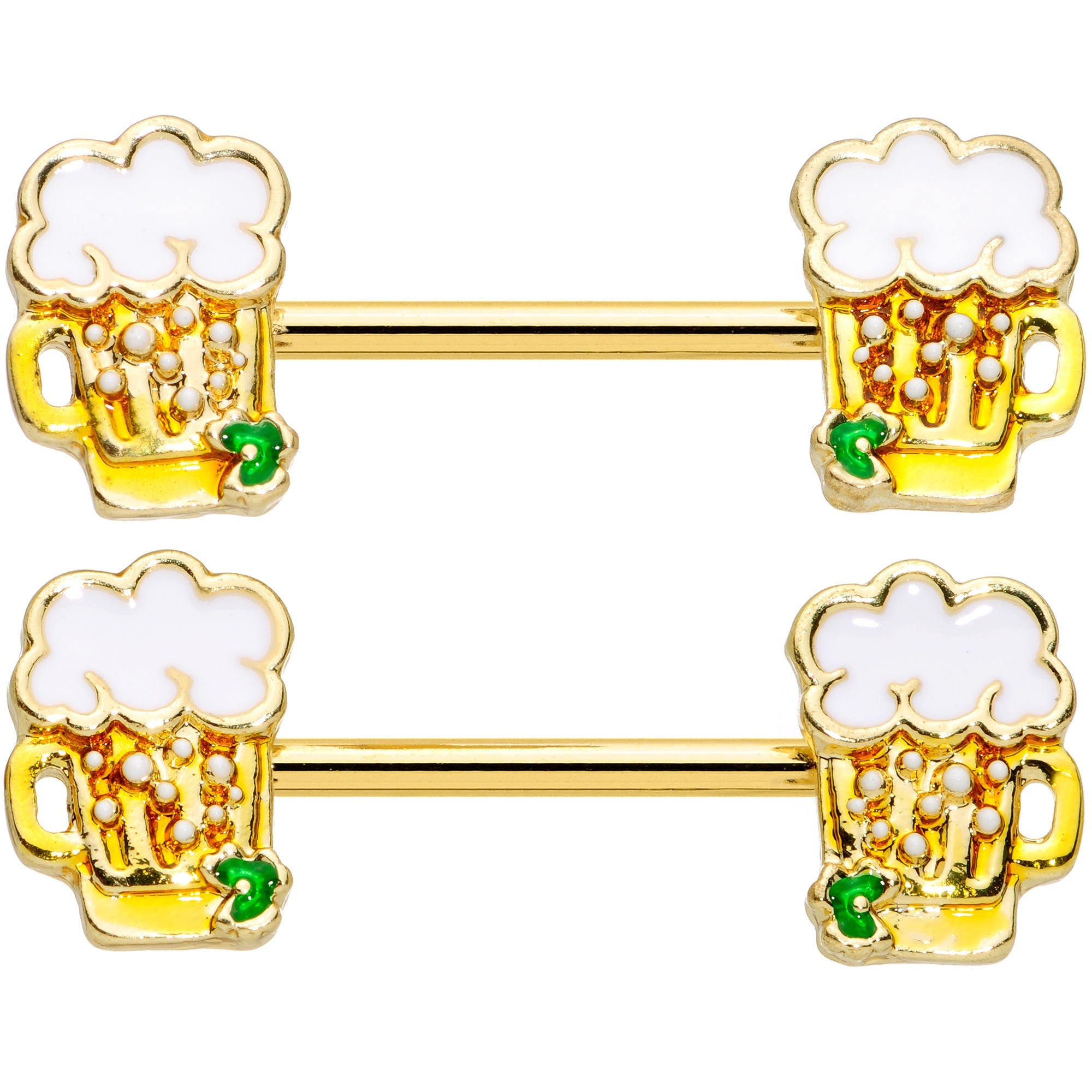 14G 9/16 Gold Tone Beer Mug St Patricks Day Nipple Ring Set