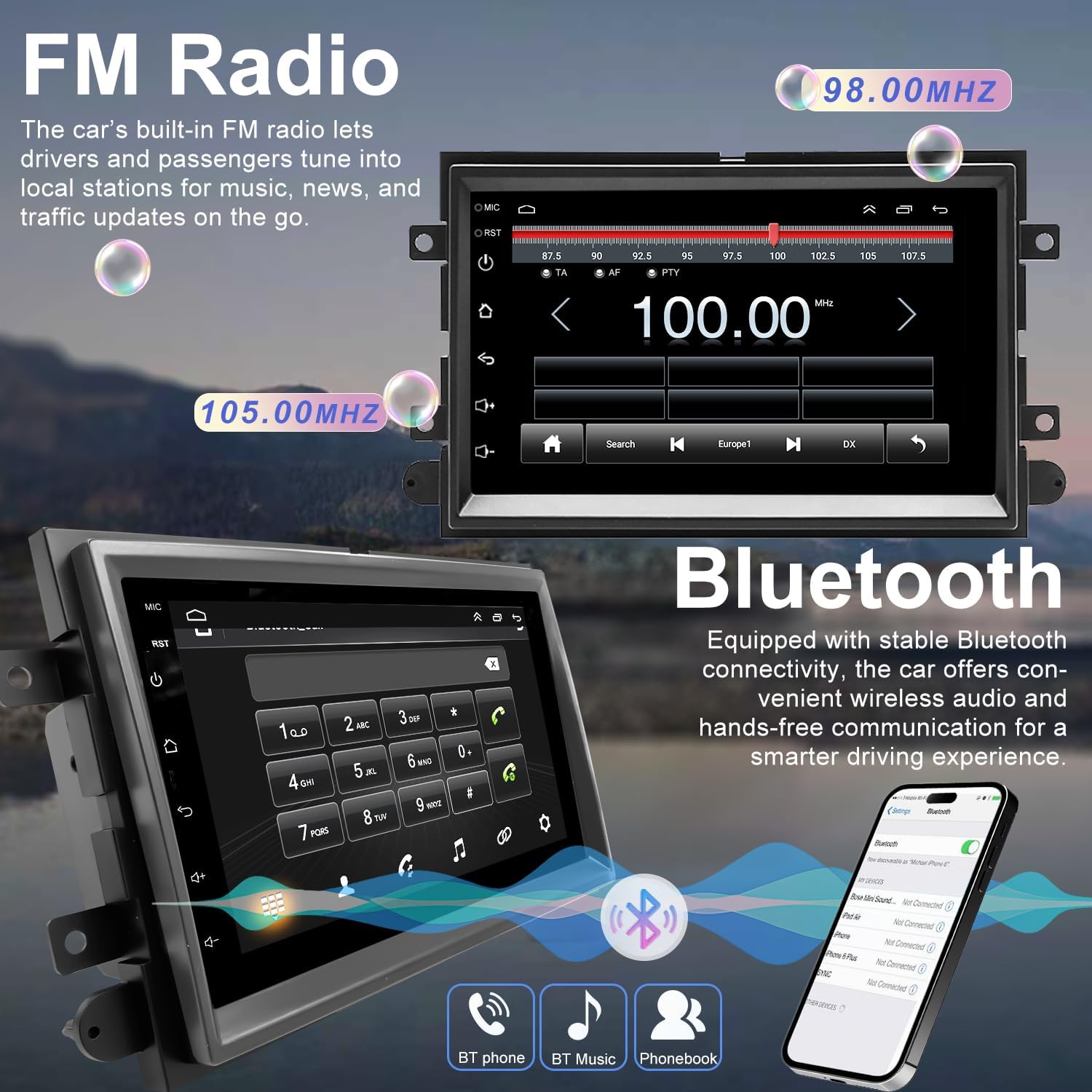 Upgrade Car Radio for Ford F250/F350 2006-2016, F-150 F150 2004-2008, Mercury Milan 2006-2009, Shelby GT500 2007-2009, 7 Inch Touch Screen Stereo with Wireless Carplay Android Auto GPS FM WiFi Camera