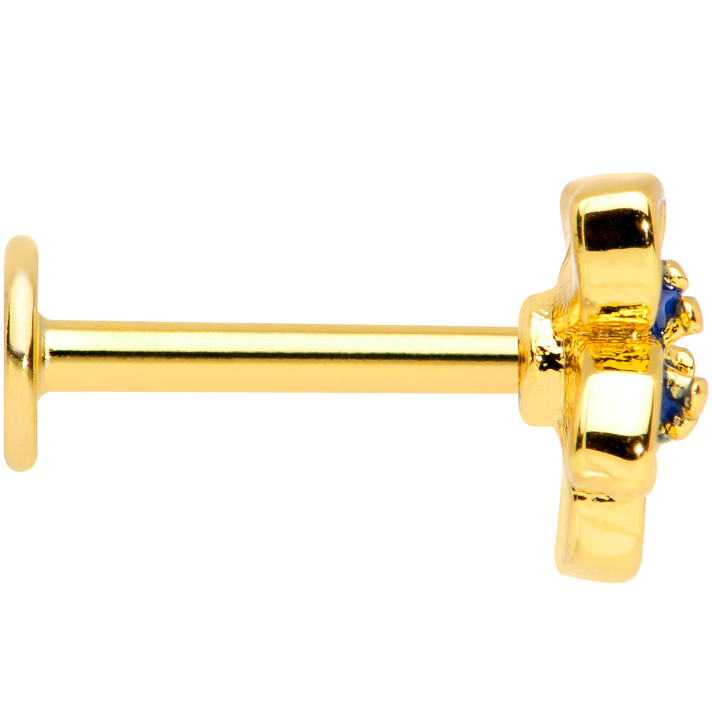 16G 5/16 Gold Tone White Blue Flower Labret Monroe Tragus